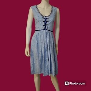 JASAMBAC Light Blue Floral Lace-up Front Sleeveless Dress
